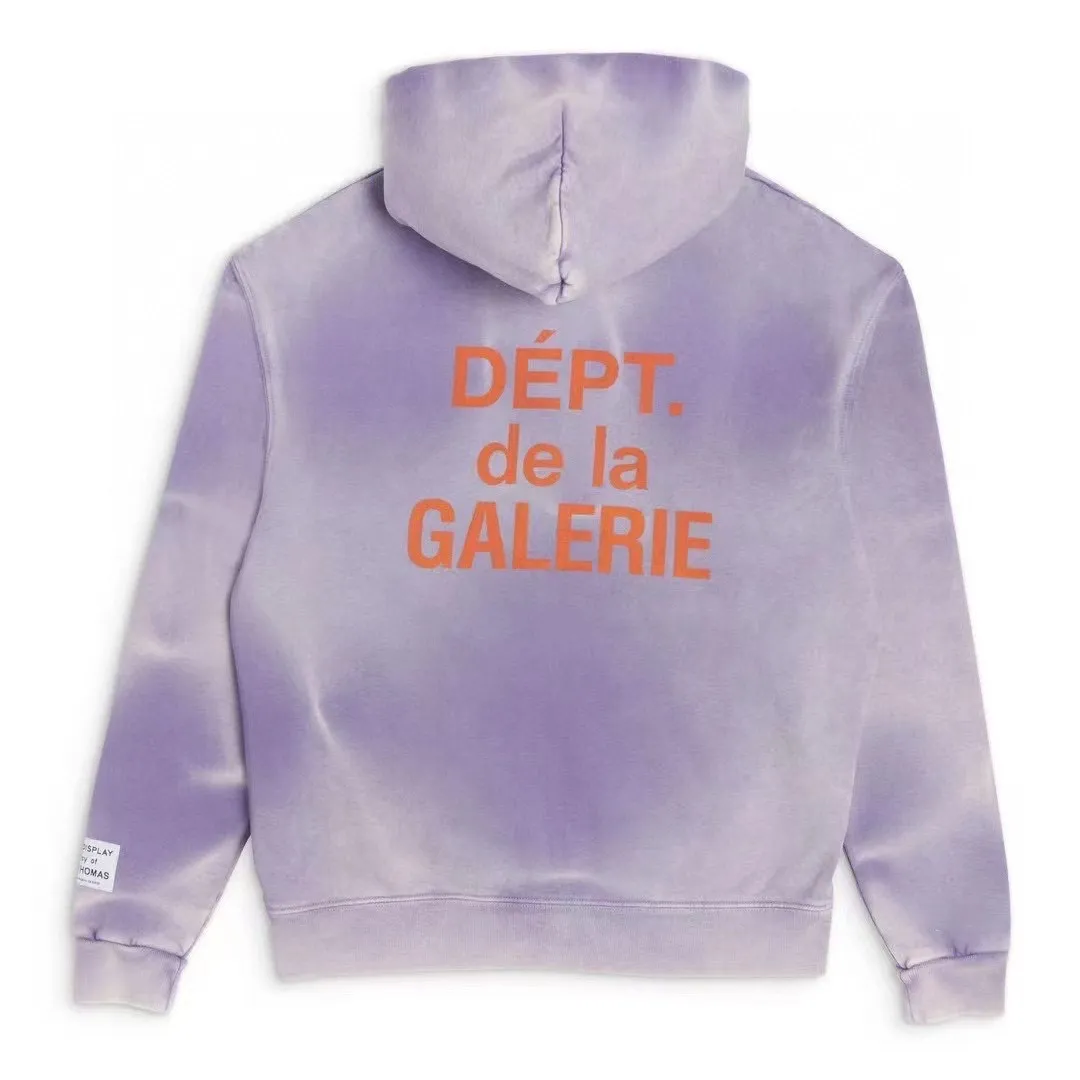 The same style as the owner GALLERY DEPT. FRENCH ZIP HOODIE water corrugated French zipper hole hoodie, sun washed purple, washed purple S-XL, ready-to-wear dyeing, hand-stitched and heavy-weighted, faded, super-heavy washing, hand-hanging holes, bone edges turned white, molded and customized with G LOGO zipper